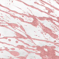 Luxury rose gold and white metal paint splatter effect on watercolor paper background. Pink gold glitter splash texture. Beautiful feminine backdrop.