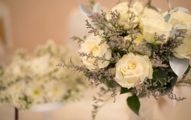 White roses bouquet for wedding or valentine, Close up.