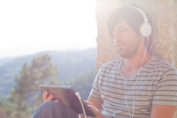 man working with tablet pc