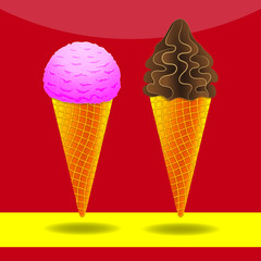 pink and chocolate ice cream. vector icon.