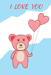 Postcard or template for Valentine's Day, cute illustration with teddy bear and valentines .Vector graphics