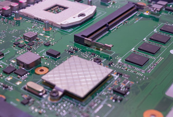 Computer chip with processor on white isolated background