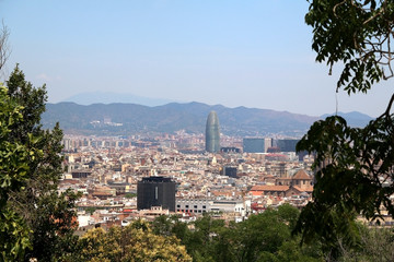 Fototapeta na wymiar Aerial view of Barcelona, Spain from Montjuïc hill on a sunny day.