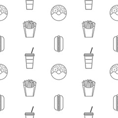 Fastfood seamless pattern on white background. Vector illustration