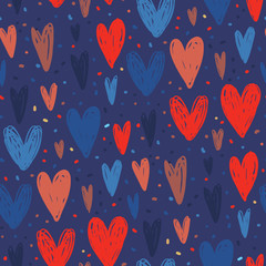 Vector seamless pattern with hand drawn hearts in sketch style.