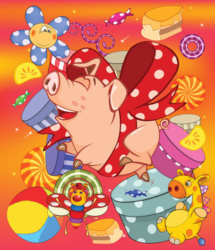 I Vector llustration of a Cute Pig. Cartoon Character 