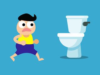 diarrhea , food poisoning concept. A person get sick of diarrhea in the toilet. vector illustration. 