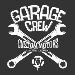 Garage print, crossed wrenches graphic vector design.