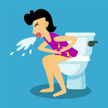 diarrhea , food poisoning concept. A person get sick of diarrhea in the toilet. vector illustration. 