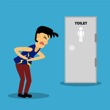 diarrhea , food poisoning concept. A person get sick of diarrhea in the toilet. vector illustration. 