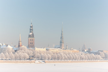 The capital of Latvia is the city of Riga in the snow
