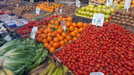 Street market with fresh fruits and vegetables