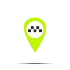 Vector taxi icon. Map pin with taxi checks sign. 