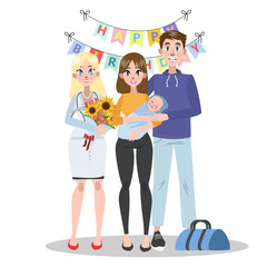 Happy young dad and mom holding baby