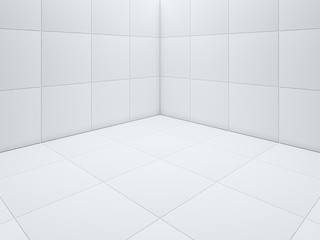 Simple Clean White tile floor corner 3D rendering - Illustration