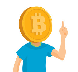 Man with a bitcoin symbol head