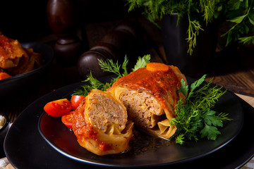 Roasted cabbage rolls with rice and minced meat according to the recipe of omas