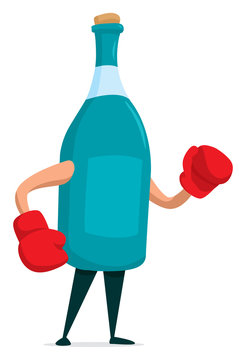 Wine bottle with boxing gloves ready to fight