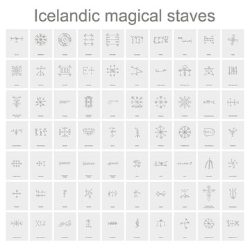 monochrome vector set  with Icelandic magical staves