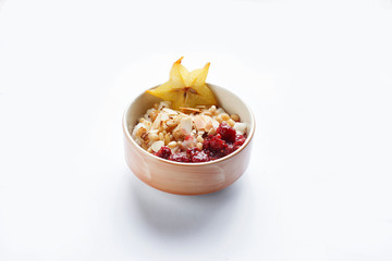 cereal with fruits and berries on a white background