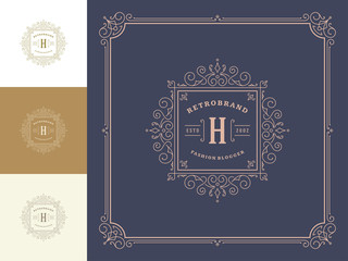 Luxury logo template vector vintage flourishes ornaments.