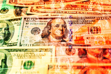 Fototapeta na wymiar Dollars bills background. Close up cash money.