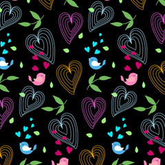 pattern hearts and birds