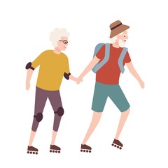 Elderly couple on roller skates