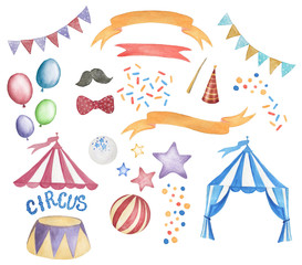 Watercolor painting Amazing Circus Show elements isolated on white © ramiia