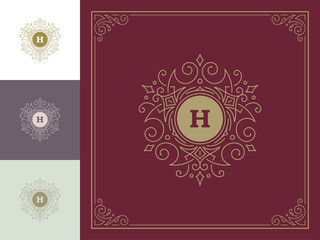 Luxury logo template vector vintage flourishes ornaments.