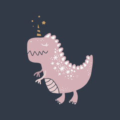 Vector cute baby dinosaur art. Nursery illustration