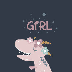 Vector cute baby dinosaur art. Nursery illustration