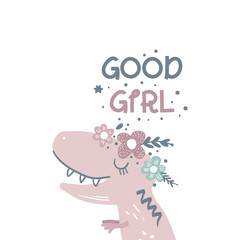 Vector cute baby dinosaur art. Nursery illustration