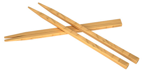 Wooden pairs of chopsticks. Isolated on white background. 3d
