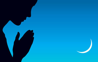 Vector image of the praying person at night