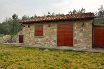 Stone buildings in the Tuscan countryside in Italy