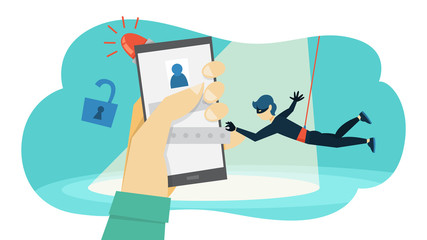Thief steal personal data with password. Cyber crime