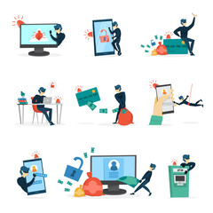 Thief man or burglar set. Collection of criminal