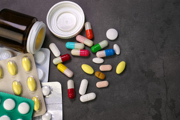 Various colorful pills .