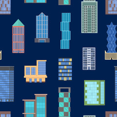 Fototapeta premium Cartoon Buildings Signs Seamless Pattern Background. Vector