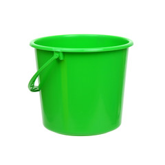 Green plastic bucket on white