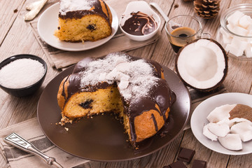 Fototapeta na wymiar Chocolate coconut cake.