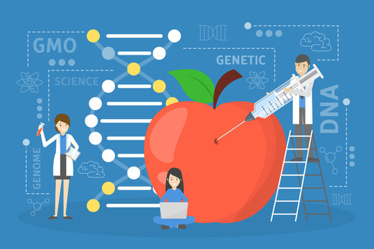 Genetic engineering concept. GMO food. Biology and chemistry