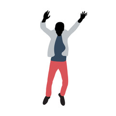 vector, isolated, man jumping silhouette in colored clothes