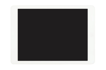 Tablet computer with blank screen isolated on white background. White touchpad with blank screen