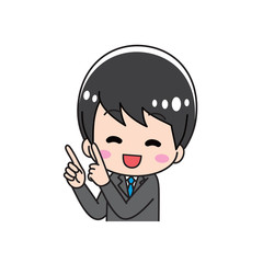 A man with a finger in the suit upper body