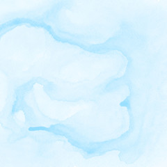 Obraz premium Light blue watercolor background hand painted on white