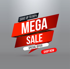 Abstract Mega sale banner with gold halftone glitter effect for special offers, sales and discounts. Promotion and shopping template for Black Friday 60% off