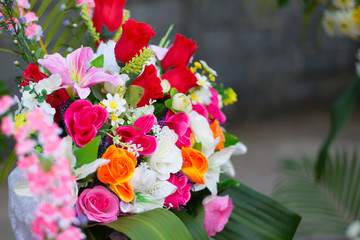 Colorful bouquet of flowers at the wedding or Valentine's Day, Close up.
