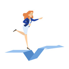 Woman on the arrow pointing up. Idea of growth